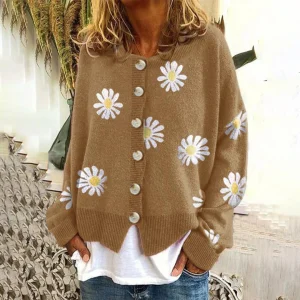 Amaris - Cardigan en laine tricoté à motif floral femme